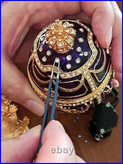 Faberge Egg Russian Fabrege Egg Jewelry box Royal Purple 24k Gold 4ct Swarovski