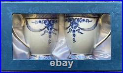 Gift 2-pc Russian Imperial Porcelain 22k Gold Cups Coffee Tea Set Hand Painted