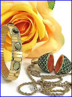 Green Faberge egg Pendant Gold Russian Handmade Swarovski Diamond 24k Bridal