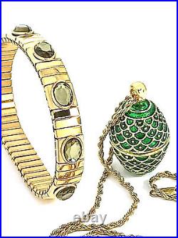 Green Faberge egg Pendant Gold Russian Handmade Swarovski Diamond 24k Bridal