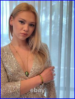 Green Russian Easter egg Faberge Pendant Necklace Bracelet set gift 24K GOLD HMD