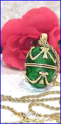 Green Russian egg Faberge Guilloche Enamel sterling Silver 24k GOLD plated HMDE
