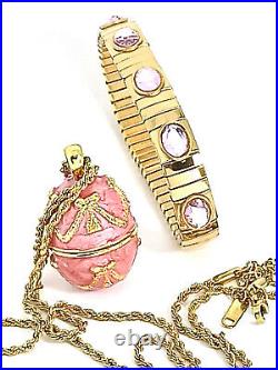 HMDE Russian Egg Pendant Faberge egg Pink Jewelry gift for her 24k Gold Birthday