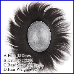 Hair Replacement System Men's Toupee Hairpiece Virgin Human Hair MONO NPU Around
