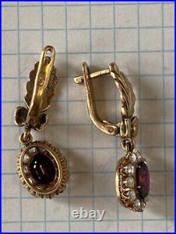 Huge Antique Imperial Russian ROSE Gold 56 14K Jewelry Earrings Diamonds 0.35Ct