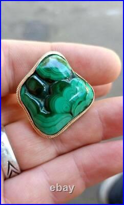 Huge Antique Imperial Russian ROSE Gold 56 14K Jewelry Ring Stone Malachite 18gr