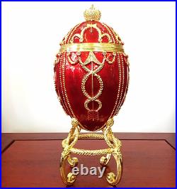 Huge Exquisite Crystal Faberge Egg Russian Royal Imperial Trinket Jewellery Box