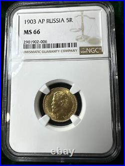 IMPERIAL RUSSIA 1903? P GOLD Coin 5 ROUBLES GRADED by NGC MS 66