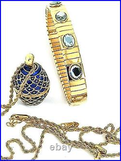 Imperial Blue Egg Faberge Guilloché Enamel Egg & bracelet 24k GOLD HANDMADE gift