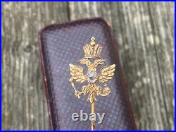 Imperial Faberge 14k 56 Gold Diamond Stick Pin Brooch Coat of Arm