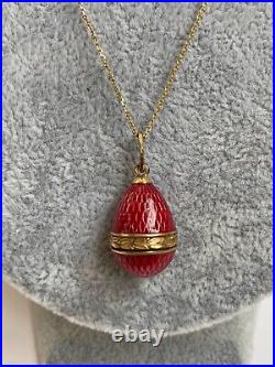 Imperial Faberge Rus Solid Gold 56 Red Enamel Easter Egg Pendant Necklace