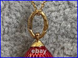 Imperial Faberge Rus Solid Gold 56 Red Enamel Easter Egg Pendant Necklace