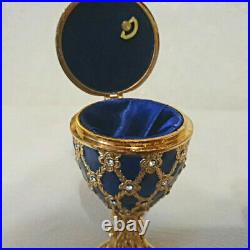 Imperial Gift Royal Egg Faberge Crown Russian Jewelry Box Blue Trinket Gold Deco