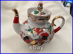 Imperial Lomonosov Porcelain Factory Russian Red/22k Gold Rooster Teapot