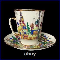 Imperial Lomonosov Porcelain Teacup & saucer Russian City Architecture Signed