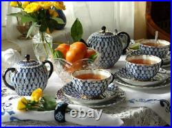 Imperial Porcelain'Cobalt Net Tulip' Tea Set 20 pc. For 6 persons, Gold, Russia
