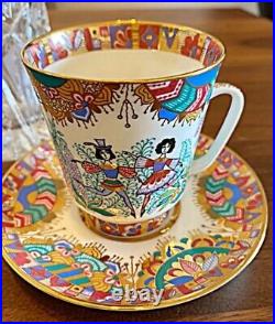 Imperial Porcelain Cup Saucer Gold Lomonosov Colorful Gold