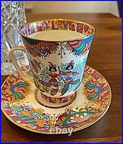 Imperial Porcelain Cup Saucer Gold Lomonosov Colorful Gold