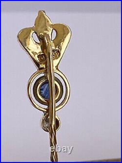 Imperial R. Era Faberge 14k 56 Gold Diamond Sapphire Stick Pin Brooch Crown yel