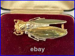 Imperial Rus. Faberge Beetle Insect Silver 84 & Gold 56 Enamel Diamonds Brooch