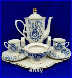 Imperial Russia Francis Gardner Porcelain Factory Blue White Coffee Service for2