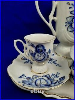 Imperial Russia Francis Gardner Porcelain Factory Blue White Coffee Service for2