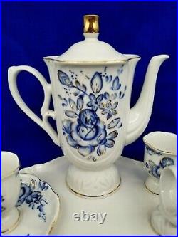 Imperial Russia Francis Gardner Porcelain Factory Blue White Coffee Service for2