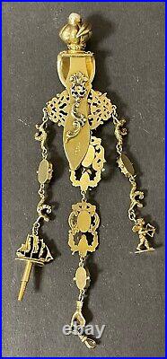 Imperial Russian 84 Gilded Silver, Garnets, Pearls and Sapphire Chatelaine/Fob