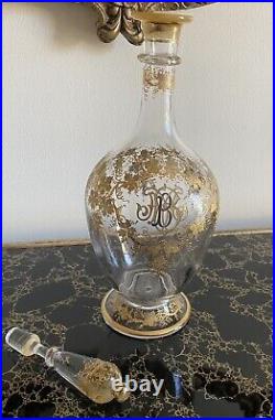 Imperial Russian Antique Crystal Wine Decanter 1880s Victorian Gold Ornament