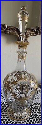 Imperial Russian Antique Crystal Wine Decanter 1880s Victorian Gold Ornament