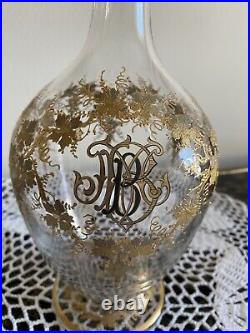 Imperial Russian Antique Crystal Wine Decanter 1880s Victorian Gold Ornament