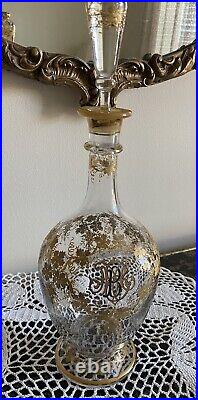 Imperial Russian Antique Crystal Wine Decanter 1880s Victorian Gold Ornament