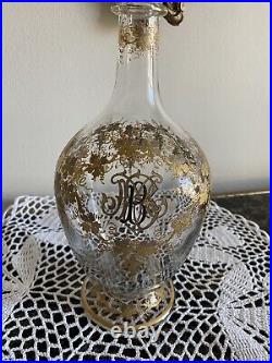 Imperial Russian Antique Crystal Wine Decanter 1880s Victorian Gold Ornament