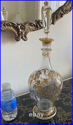 Imperial Russian Antique Crystal Wine Decanter 1880s Victorian Gold Ornament