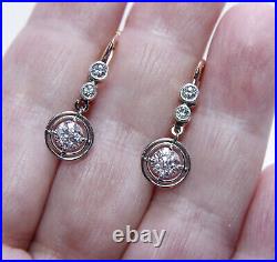 Imperial Russian Antique Old European Diamond Earrings Platinum 56 Zolotniks 14K
