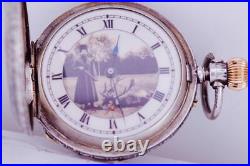 Imperial Russian Antique Pocket Watch Silver Gold Niello Case-Hunting Scene Dial