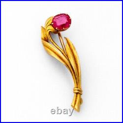 Imperial Russian Art Nouveau Flower Brooch Ruby 56 Gold