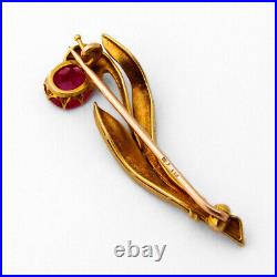 Imperial Russian Art Nouveau Flower Brooch Ruby 56 Gold