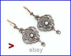 Imperial Russian Dangle Earrings 144 Diamonds 56 Rose 14K Gold Silver /11gr
