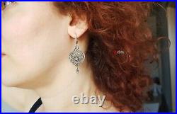 Imperial Russian Dangle Earrings 144 Diamonds 56 Rose 14K Gold Silver /11gr