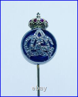 Imperial Russian Diamond Monogram Stick Pin 18K Platinum Anna Alexandra Czar