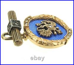 Imperial Russian Double Eagle Faberge Inspired Cufflinks 14k Gold 56 Blue Enamel