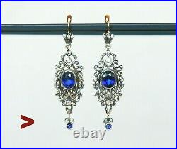 Imperial Russian Earrings solid 56 14K Gold Sapphire Diamonds / 12.25gr