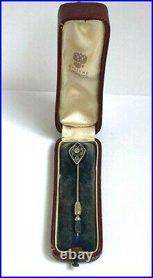 Imperial Russian Faberge 14k 56 Gold & Platinum Diamond Stick Pin Brooch
