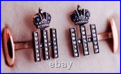 Imperial Russian Faberge 14k Gold Diamond Sapphire Cufflinks-Grand Duke Nicholas
