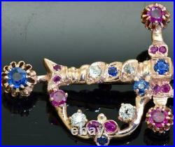 Imperial Russian Faberge 14k Gold, Diamonds, Sapphires&Ruby tie pin brooch c1890's