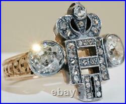 Imperial Russian Faberge 14k gold, 3.8ct Diamonds award ring. Nicholas II monogram
