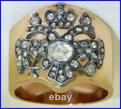 Imperial Russian Faberge 14k gold&Diamonds Romanov Tercentenary mens ring c1913