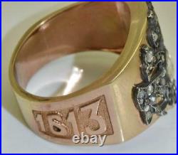Imperial Russian Faberge 14k gold, Diamonds Romanov Tercentenary mens ring c1913