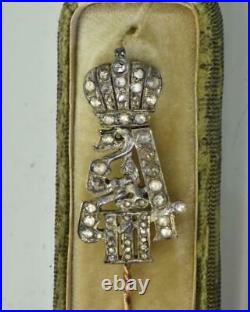 Imperial Russian Faberge 14k gold&Diamonds award Alexander III Cypher pin brooch